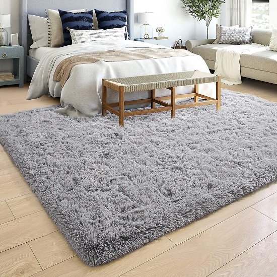 Super Soft Fluffy Living Room Bedroom Rug, 5' x 8', Gray