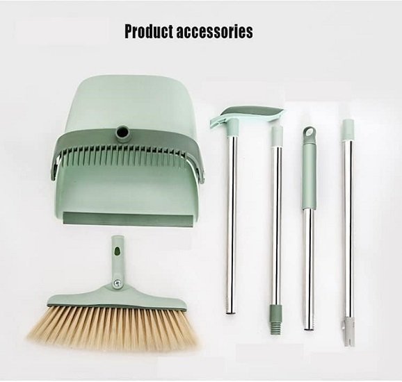 Broom and dustpan set with 180 degree swivel head, windproof dustpan comfort handle, sturdy stainless steel