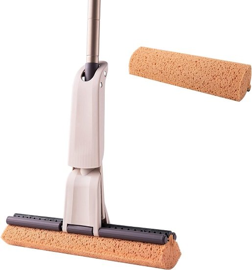 Sponge Mop for Floor Cleaning with 2pcs Absorbent Sponge Hands Free Wash Roller Mops