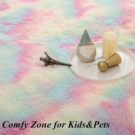 Living Room Area Rug, Thick Non-Slip Plush Rug 5x7 Feet, Tie Dye Rainbow Indoor Plush Rug