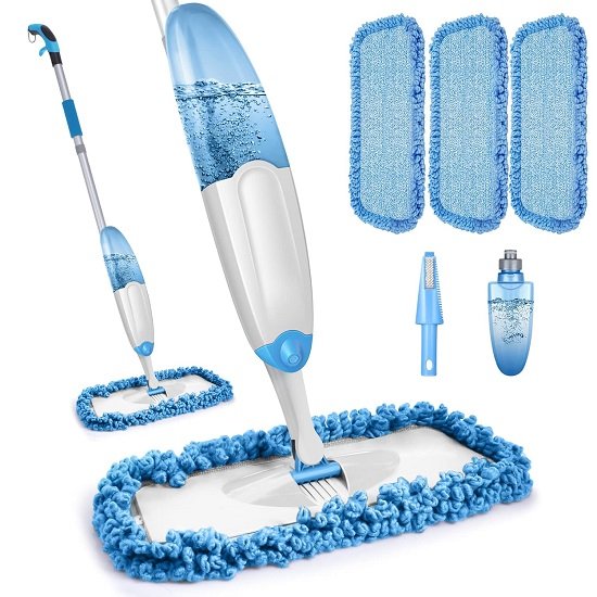 Microfiber Spray Mop for Floor Cleaning with 3 Reusable Mop Pads and 635ml Refillable Bottle, Blue