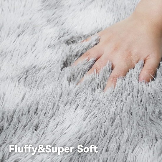 Fluffy plush rug 5x7 for living room bedroom home decoration, light gray