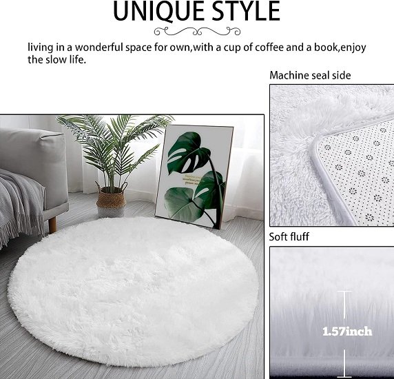 4x4 soft white round modern fluffy rug