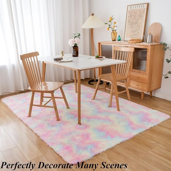 Living Room Area Rug, Thick Non-Slip Plush Rug 5x7 Feet, Tie Dye Rainbow Indoor Plush Rug