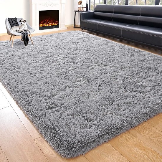 Super Soft Fluffy Living Room Bedroom Rug, 5' x 8', Gray