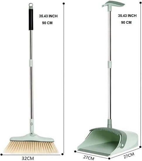 Broom and dustpan set with 180 degree swivel head, windproof dustpan comfort handle, sturdy stainless steel