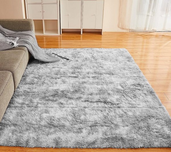 Fluffy plush rug 5x7 for living room bedroom home decoration, light gray