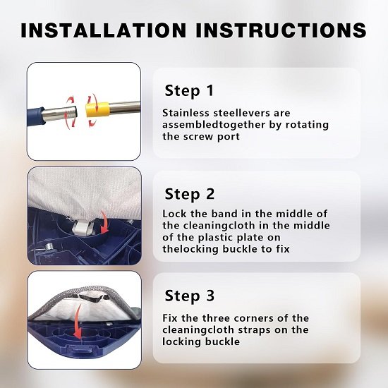 Mop Set 360° Rotatable Telescopic Adjustable Triangular Cleaning,  Wet Dry Shower Scrubber Wringer,(Blue)