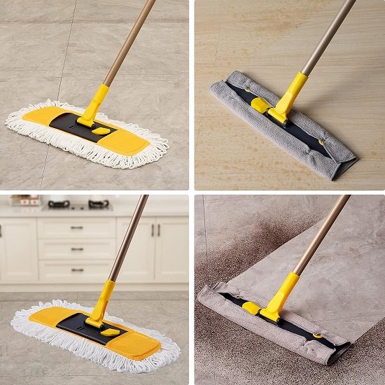 Dust Mop Microfiber Floor Mop 57 Inch Retractable, 3 Mop Pads Wet & Dry